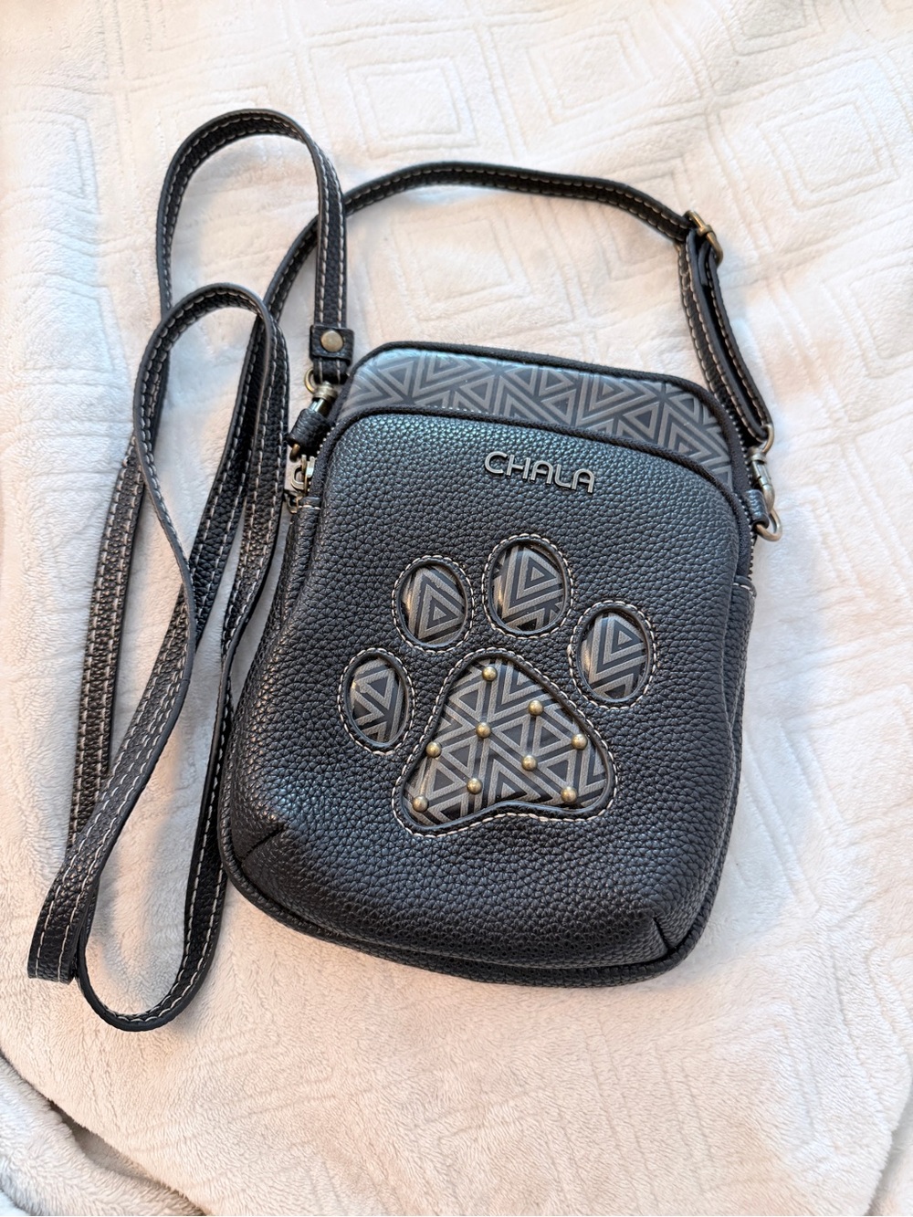 Chala Puppy Dog Paw Print Crossbody Bag Black Gray RFID Lining